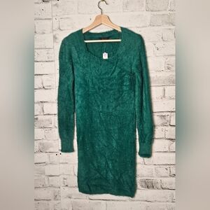 No Boundaries Fuzzy Green Sweater Dress M Stretch Soft Long Sleeve Cozy